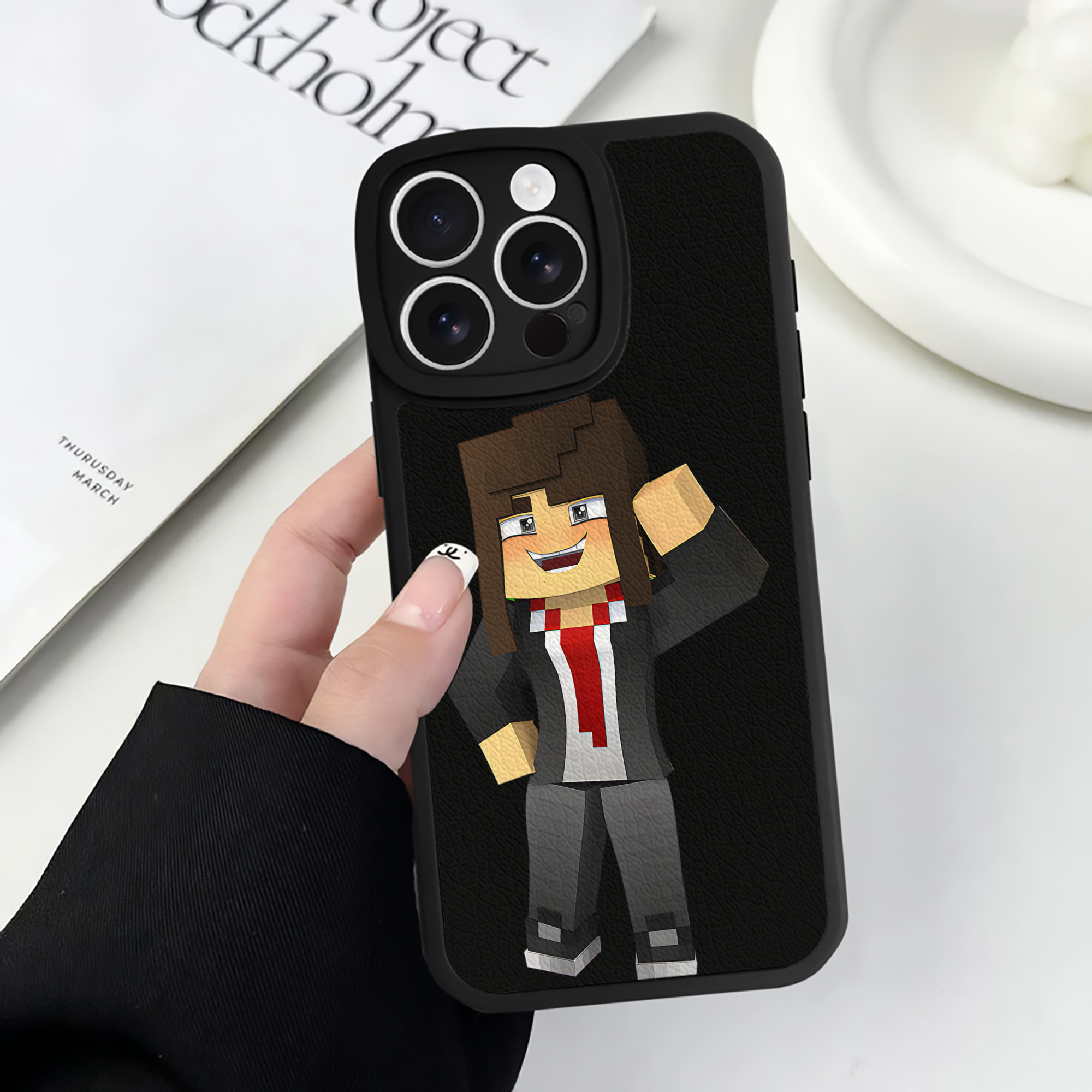（画像用） マインクラフト ブロックの世界 Minecraft MC Block world 【iPhone 16シリーズ対応】シリコンスマホケース（レザー調） 材質：シリコン